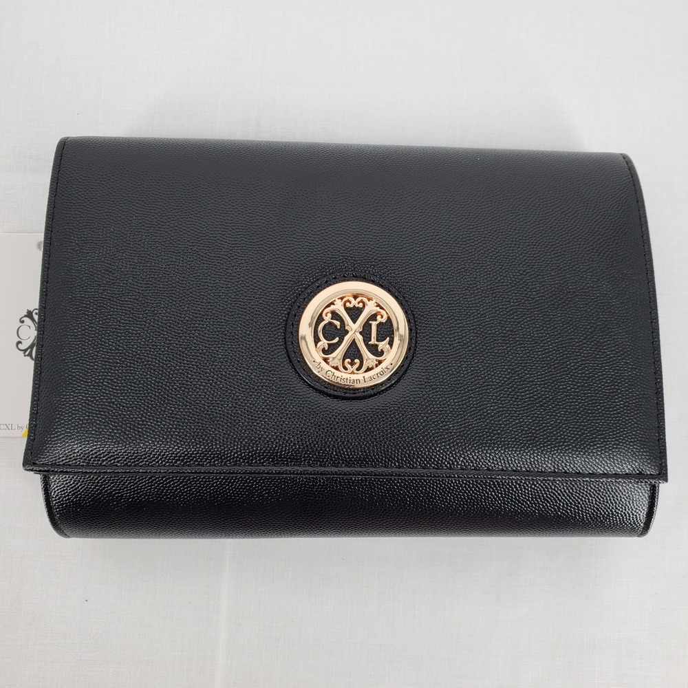 CXL by Christian Lacroix Paris Caviar Black Clutch Detachable Chain Evening Bag